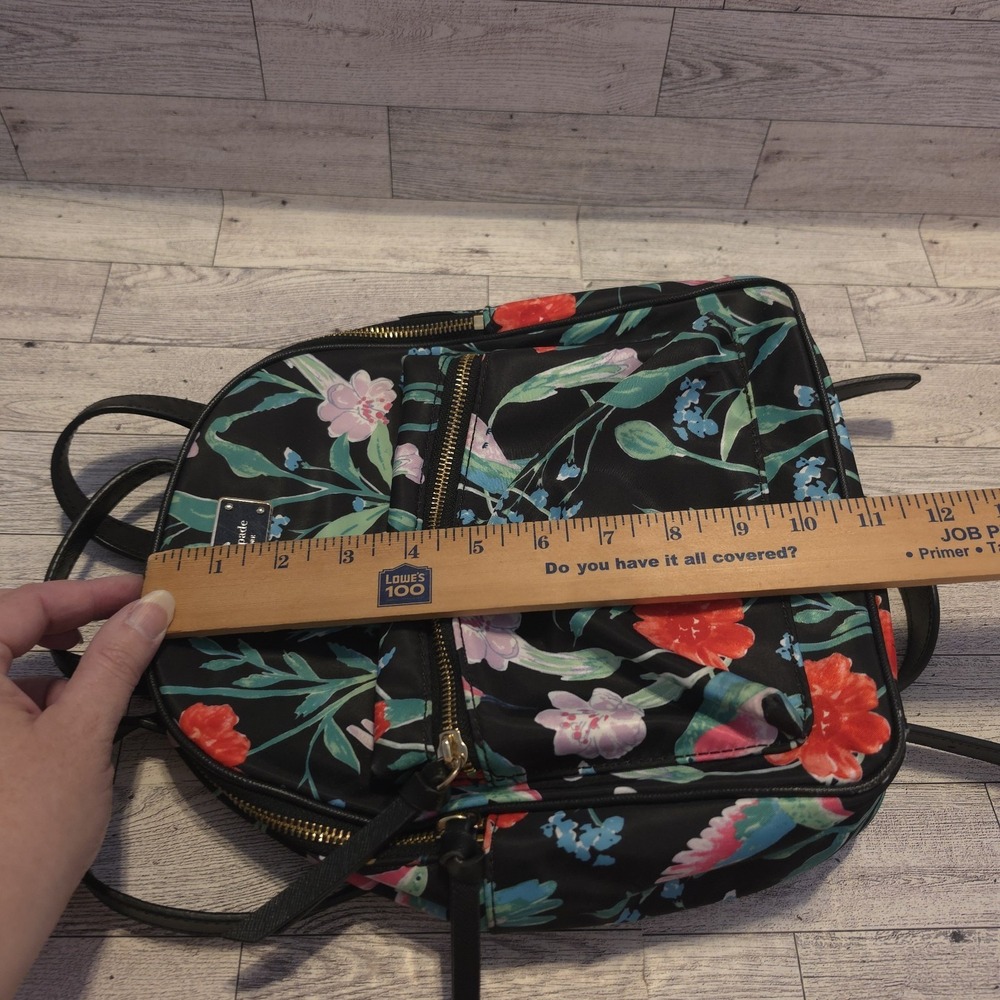 Kate Spade Small Backpack Purse Hummingbird Black Floral - Picture 9 of 12